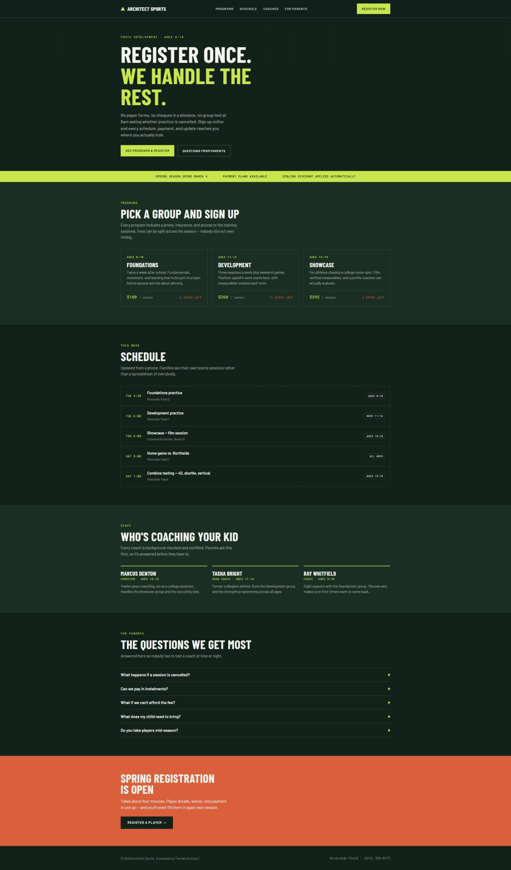 Architect Sports website